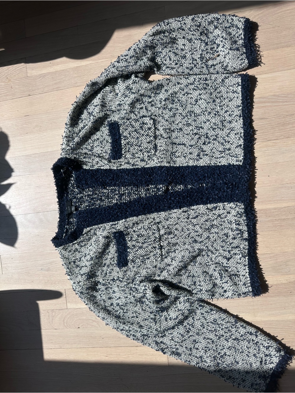 J. Crew Navy and Cream Textured Cardigan